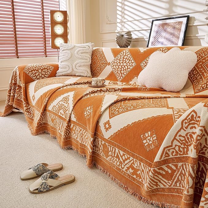 ROOMLIFE Couch Cover 3 Cushion Sofa, Washable Non Slip Furniture Sofa Protector Cover, Soft Chenille Sofa Slipcovers Sectional L Shape Dogs Couch Cover Throw Blanket with Tassels 71''X118'' - Image 7