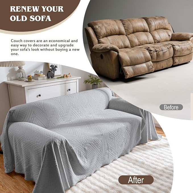Waterproof Couch Cover, Reversible, Pet-Friendly, Washable and Anti-Slip Sofa Covers for Sofa Protection with 2 Cushions, Ideal Sofa Slipcovers for Dogs and Cats (71×102in/Light Grey) - Image 4