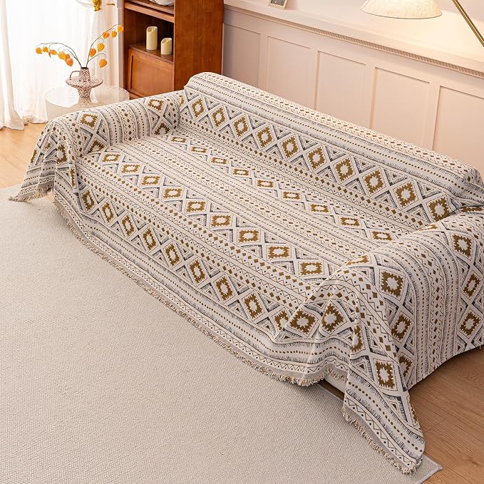 ROOMLIFE Couch Cover 3 Cushion Sofa, Washable Non Slip Furniture Sofa Protector Cover, Soft Chenille Sofa Slipcovers Sectional L Shape Dogs Couch Cover Throw Blanket with Tassels 71''X118'' - Image 2