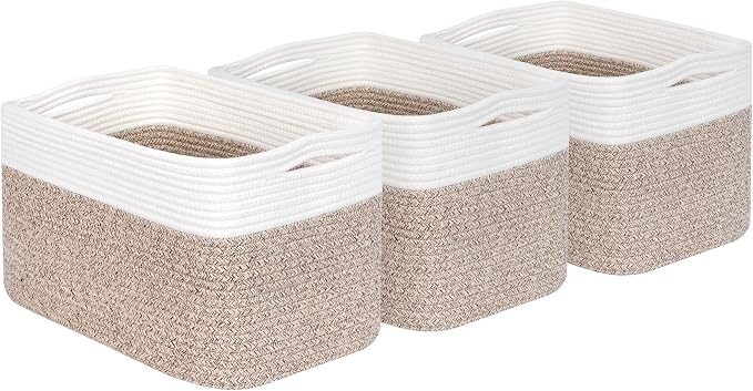 MINTWOOD Design 3-Pack Storage Baskets for Shelves, Playroom and Classroom Basket, Book Decorative Cube Bins, Woven Closet Organizers, Baby Nursery Baskets, Light Brown - Image 9