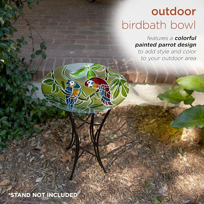 Alpine Corporation 18" Round Outdoor Birdbath Bowl Topper with Colorful Painted Parrot Design - Image 6
