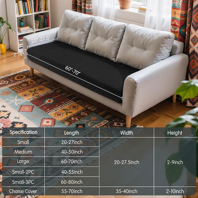 Hokway Couch Cushion Covers Stretch Cushion Covers Sofa Seat Cushion Slipcover Cushion Protector(Black, Large) - Image 3