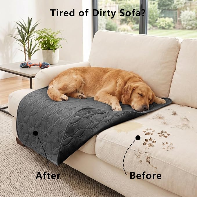 Waterproof Couch Cover for Dogs - Washable Pets Furniture Protector | TPU Leak-Proof Liner, Lightweight & Reversible, Fits Chair, Sofa, Bed, 68" x 82" , Black/Darkgrey - Image 2