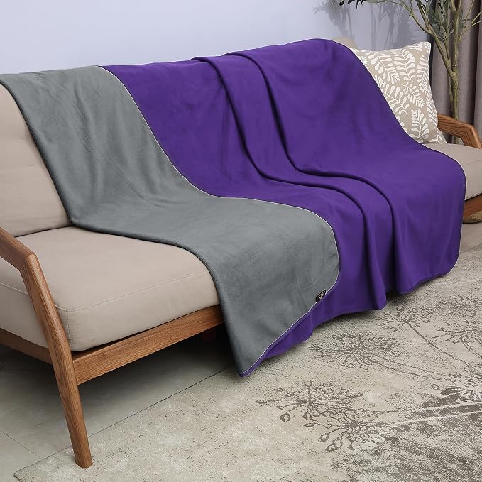 Catalonia Waterproof Bed Blanket, Washable Reversible Furniture Protector | Purple/Grey Double-Sided Fleece, Leakproof Protection for Bed, Sofa and Couch, Resists Spills, Stains and Everyday Messes - Image 2