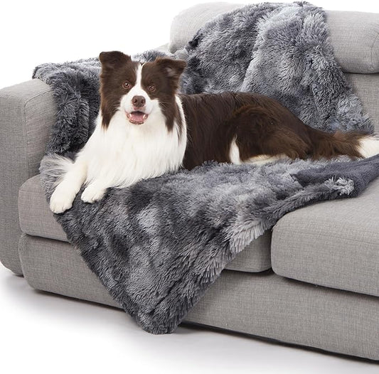 gogobunny Waterproof Dog Blanket for Couch & Furniture Protection - Super Soft Reversible Throw for Large Dogs & Cats, Calming Washable Fur & Sherpa Pet Blanket (40x50 Inch, Tie-dye Grey) by gogobunny