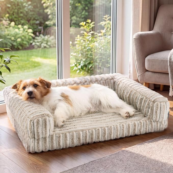 Bedsure ComfyFleece™ Orthopedic Dog Bed for Medium Dogs, Waterproof Memory Foam Medium Pet Beds with Sides, Non-Slip Bottom and Egg-Crate Foam Dog Couch Sofa with Washable Corduroy Cover, Amphora by Unknown