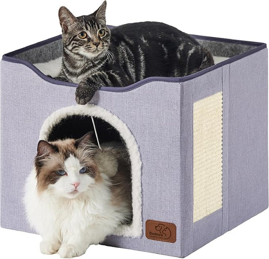 Bedsure Cat House Bed for Indoor Cats with Fluffy Ball and Scratch Pad | Cloud Purple 16.5x16.5x13 in,Large Cat Cave for Multiple Pets,Foldable Cat Hideway Cube for Sleeping Kitten by Unknown
