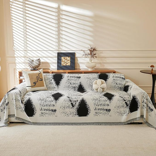 MYSKY HOME Boho Couch Cover for Dogs Washable Black Rhombic Couch Sofa Protector for Loveseat Sofa with Pets Friendly Chenille Geometric Sofa Covers Soft Durable Farmhouse Sofa Slipcovers, 71" X102" by MYSKYHOME