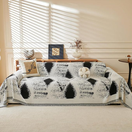 MYSKY HOME Sectional Couch Cover Black Boho Geometric Sofa Covers for Sectional Sofa L Shape Chenille Couch Protector for Dogs Pets Couch Throw Cover Washable Durable for Home Decor, 71" X118" by MYSKYHOME
