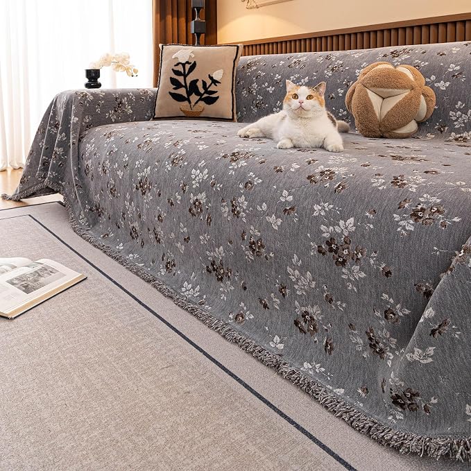 ROOMLIFE Couch Cover 3 Cushion Sofa, Washable Non Slip Furniture Sofa Protector Cover, Soft Chenille Sofa Slipcovers Sectional L Shape Dogs Couch Cover Throw Blanket with Tassels 71''X118'' - Image 5
