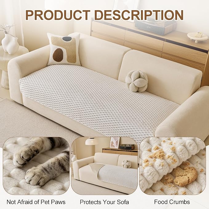Waterproof Couch Covers for Dogs Washable, Pet sectional Sofa Cover | Non Slip Fuzzy Couch Slipcovers for 3 Cushion, Furniture Protector,Scratch Resistant Couch Covers for Sofa (Cream,35"x 71") - Image 6