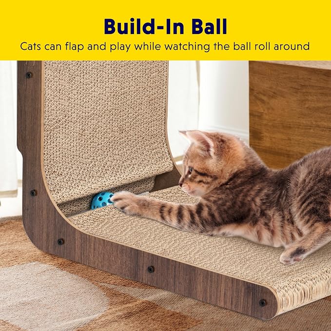 Simple Delxue Simple Deluxe Cardboard Cat Scratcher with Cat Toys Ball Track, 24 Inches L-Shaped Scratch Pad, Cardboard Lounge Bed, Stable and Durable, Furniture Protector, Reversible - Image 3