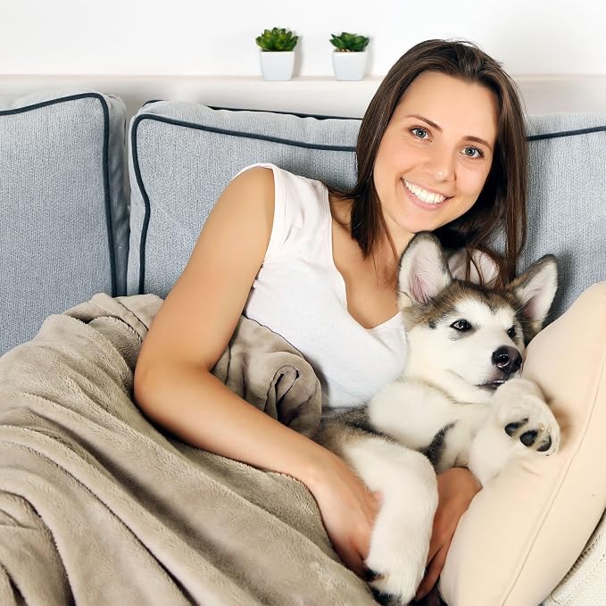 Waterproof Blanket for Pets - Reversible Throw Protects Couch, Car, and Bed from Spills, Stains, or Fur - Plush Blanket by Petmaker (Tan) - Image 5
