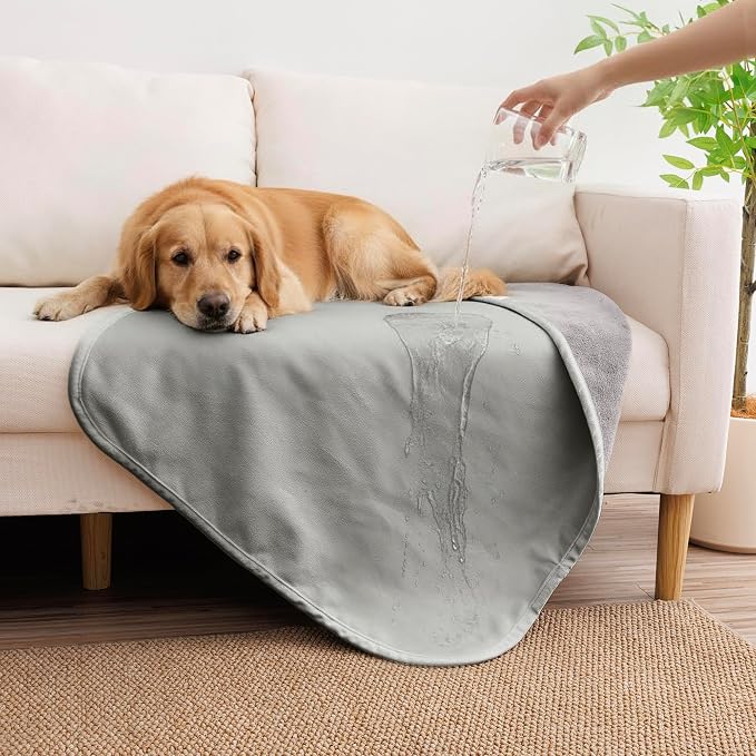 Waterproof Blanket - Reversible Dog Throw as Furniture Protector | Soft Velvet & Flannel, TPU Leak-Proof Liner, Machine Washable, Fits Couch and Bed, 25" x 35", Lightgrey/Darkgrey by TuffeelHome