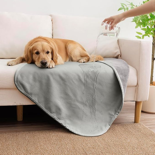 Waterproof Blanket - Reversible Dog Throw as Furniture Protector | Soft Velvet & Flannel, TPU Leak-Proof Liner, Machine Washable, Fits Couch and Bed, 25" x 35", Lightgrey/Darkgrey by TuffeelHome