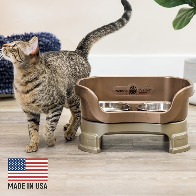 Neater Feeder Deluxe Mess-Proof Elevated Cat Bowls, 2 Height Adjustable (6” & 7.5”) No-Spill Raised Cat Bowl Stand, Whisker Friendly Stainless Steel Dishes for Indoor Cats, Made in USA, Bronze - Image 2