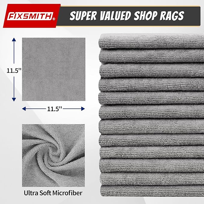 FIXSMITH Shop Towels, Pack of 50, Grey Microfiber Cleaning Cloth Bulk, Microfiber Towels for Cars, All-Purpose Absorbent Cleaning Rags, Dust Cloth for Automotive, Mechanic, Garage, 11.5 x 11.5 inch - Image 2