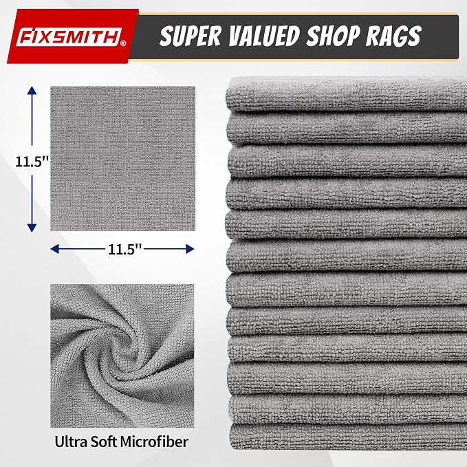 FIXSMITH Shop Towels, Pack of 50, Grey Microfiber Cleaning Cloth Bulk, Microfiber Towels for Cars, All-Purpose Absorbent Cleaning Rags, Dust Cloth for Automotive, Mechanic, Garage, 11.5 x 11.5 inch - Image 2