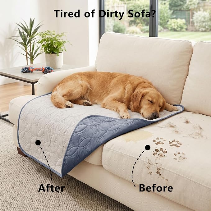 Waterproof Couch Cover for Dogs - Washable Pets Furniture Protector | TPU Leak-Proof Liner, Lightweight & Reversible, Fits Chair, Sofa, Bed, 82" x 102" , Blue/Cream - Image 2