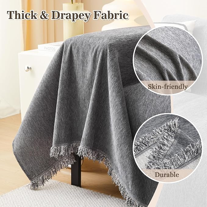 MEETSKY Grey Couch Cover for Dogs Washable Chenille Sofa Covers Blanket Sectional Couch Cover，Thick Loveseat Covers L Shaped Sofa Slipcover for Pets, 71"x 102" - Image 4