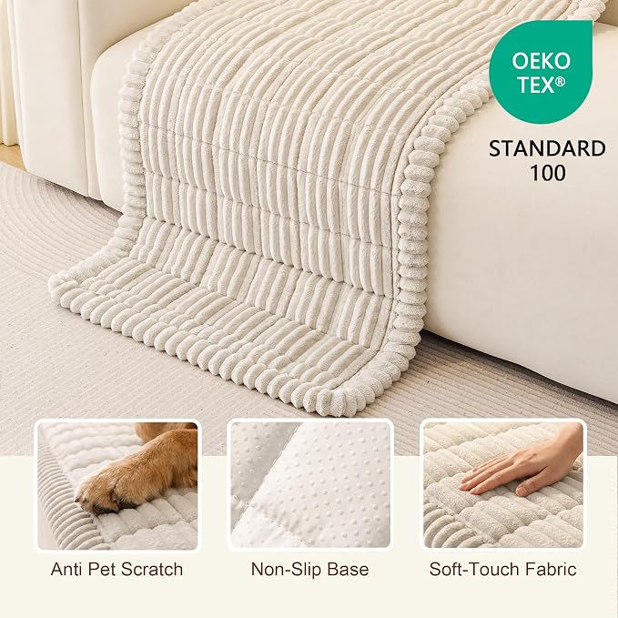MEETSKY Sofa Covers Washable, Non Slip Couch Covers for 2 Cushion Couch Sofa Pet Friendly, Soft Sofa Cover Furniture Protector Covers, Dog Mat for Couches, Cream, 27.6" x 70.9" - Image 2