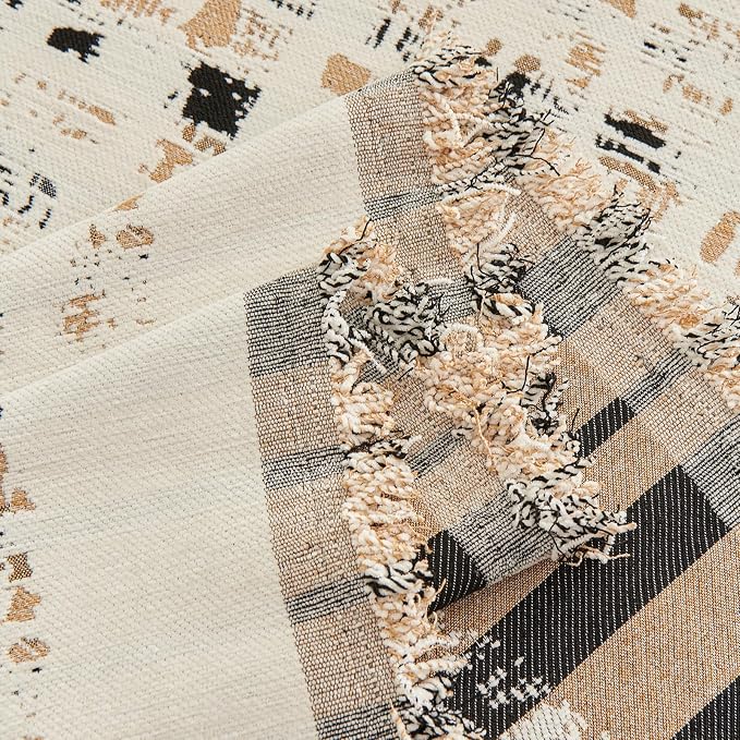 DREAMINGO Abstract Chenille Couch Cover Blanket Beige Khaki Black Boho Sofa Cover, Washable Furniture Protector, Universal Slipcover for Couch, Geometric Brushstroke Jacquard, Large 71"x118" - Image 5