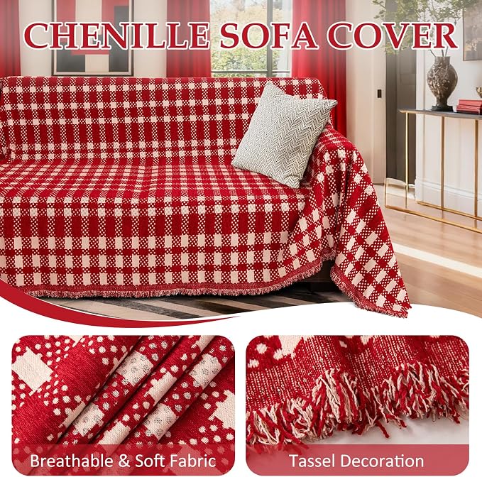 1OO% Waterproof Sectional Couch Covers for Dogs L Shaped Corner Sofa Cover Washable Chenille Sofa Slipcovers Blanket Modern Jacquard Pet Furniture Protector (91"x252", Red Checkered) - Image 6