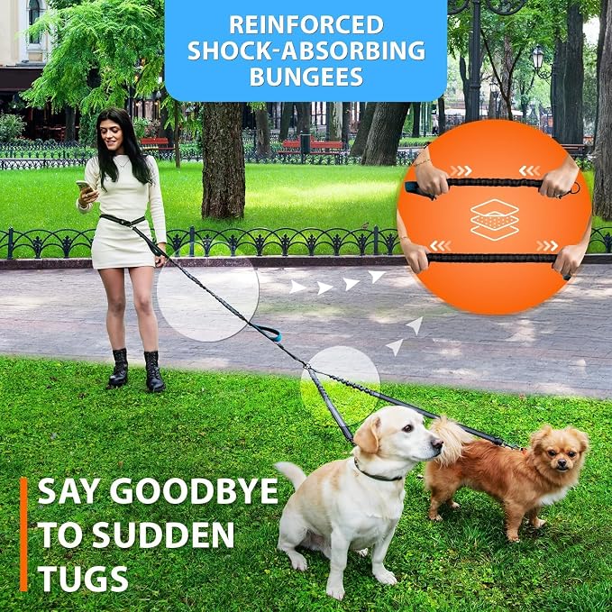 SparklyPets - Hands Free Double Dog Leash - Dual Dog Leash for 2 Small Dogs - with Padded Handles, Reflective Stitches - No Pull, Tangle Free, for Walking, Hiking, Canicross - for Small Dogs - Image 3