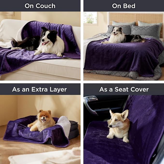 Bedsure Waterproof Blanket for Bed Soft Sherpa Fleece Throw,King 108"x86" | Plush Cozy Calming Reversible Dog Blankets for Large Senior Dogs,Warm Bed Couch Cover,Pet Furniture Protector,Eggplant - Image 5