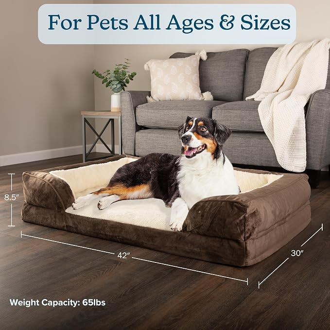 PETMAKER Orthopedic Dog Bed - 42in Dog Couch Bed with Supportive Wraparound Bolster and Removable Washable Cover - Egg-Crate Foam Extra Large Dog Bed for Pets up to 65lbs - Dog Products (Brown) - Image 4