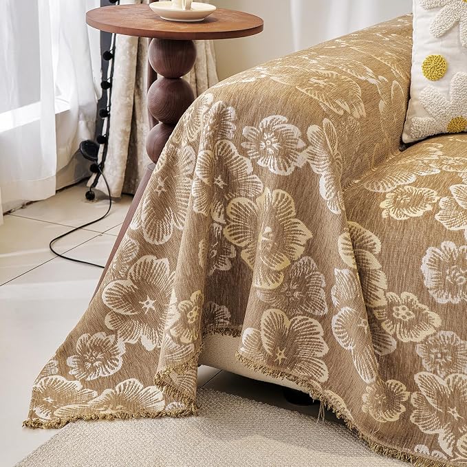 STACYPIK Vintage Floral Couch Cover Blanket for Dogs, Boho Jacquard Coffee Sofa Cover for 3 Cushion Couch Washable Pet Friendly Couch Slipcover for Sectional, Chenille Loveseat Sofa Slipcover-71X150IN - Image 9