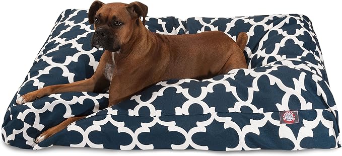 Navy Trellis Extra Large Rectangle Indoor Outdoor Pet Dog Bed With Removable Washable Cover By Majestic Pet Products by MajesticPet