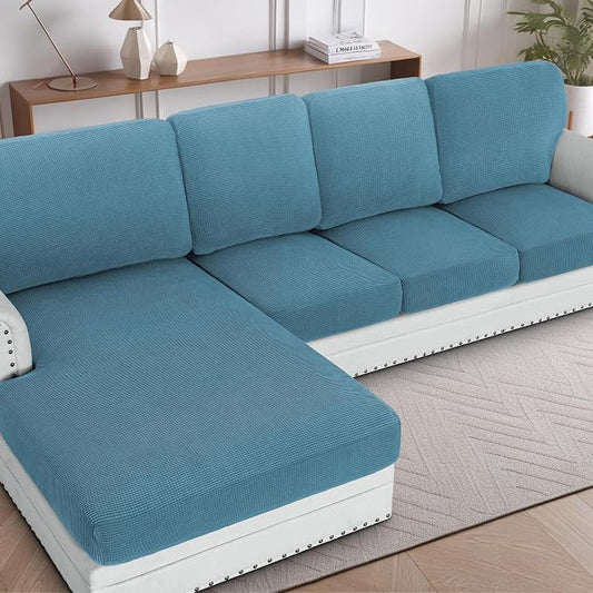 H.VERSAILTEX Sectional Couch Covers 4 Pieces Sofa Seat Cushion Covers L Shape Separate Cushion Couch Chaise Cover for Both Left/Right Sectional Couch (Seat Only: 1 Chaise + 3 Sofa, Storm Blue) by HVERSAILTEX