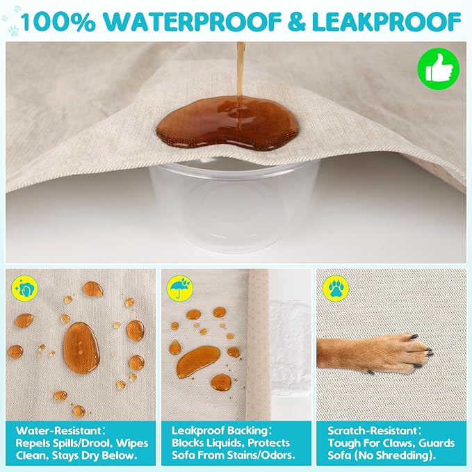 Loiion 100% Double-Sided Waterproof Dog Sofa Cover - Anti-Slip, Leakproof Couch Cover, Pet-Friendly Couch Protectors for Puppy, Large Dog, Kids and Pets134 X71 Almond - Image 5