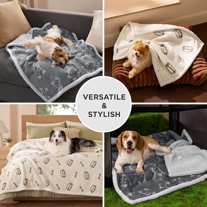 Bedsure Waterproof Blanket for Bed - Twin Size 60"x80", Beige | Soft Print Sherpa Fleece Pet Cat Dog Blankets for Large Dogs Couch Protection, Soft Plush Reversible Furniture Protector - Image 5