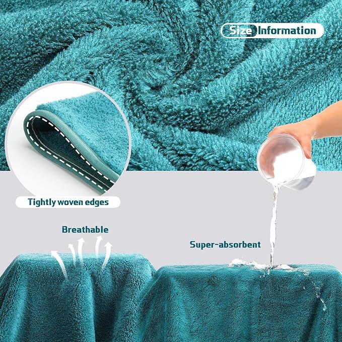 Mixweer 24 Piece Teal Microfiber Absorbent Towel Set: 2 Oversized Bath Sheets, 4 Bath Towels, 6 Hand, 8 Washcloths, 4 Fingertip for Bathroom Spa Gym Camping Beach - Image 4