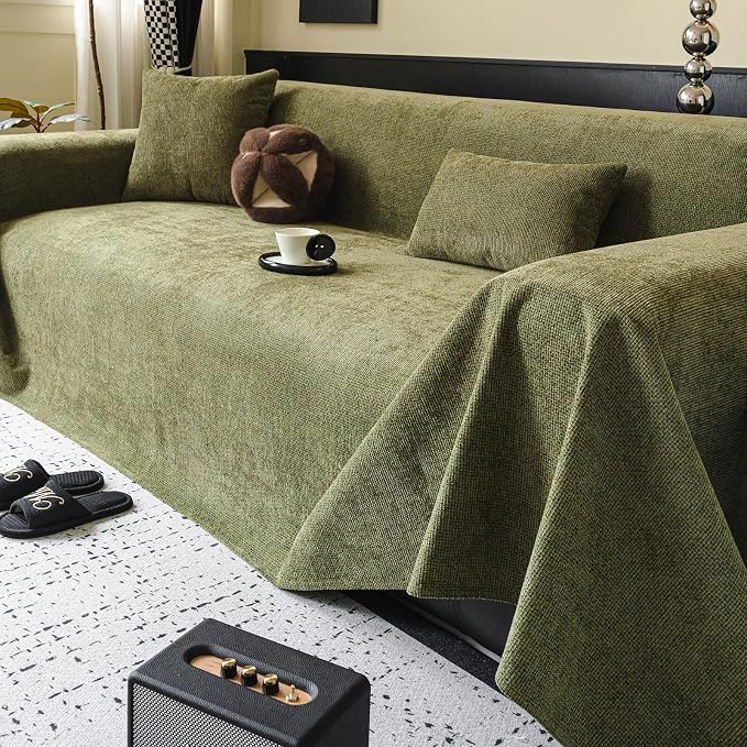 ROOMLIFE Non Slip Waterproof Couch Cover Sofa Covers for 3 Cushion Couch Washable, Furniture Protector Sofa Couch Cover for Dogs, Soft Sofa Slipcover, Couch Throw Blankets (Green 71''X118'') - Image 4