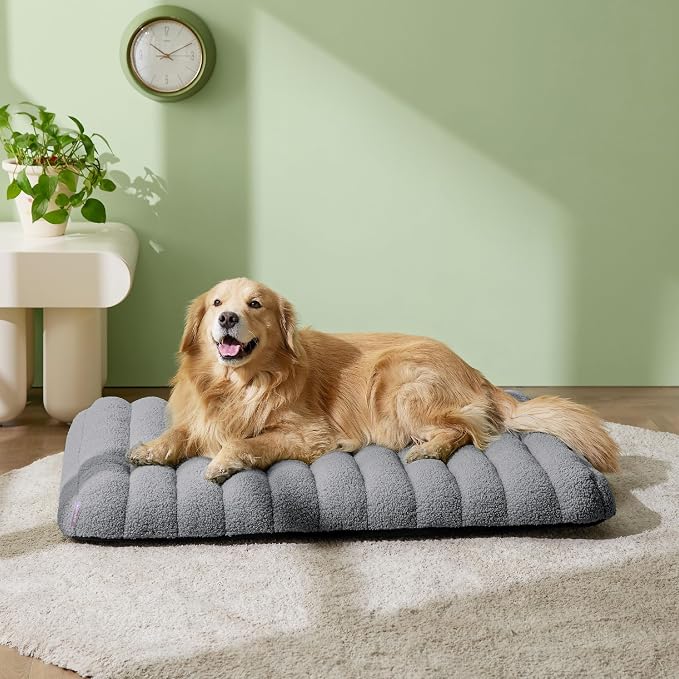 LE SURE Cute Orthopedic Dog Bed for Extra Large Dogs, XL Waterproof Chic Flat Pet Beds with Removable Washable Cover, Fuzzy Thick Egg Crate Foam Pet Mat for Indoor Use (44" x 32", Grey) - Image 2