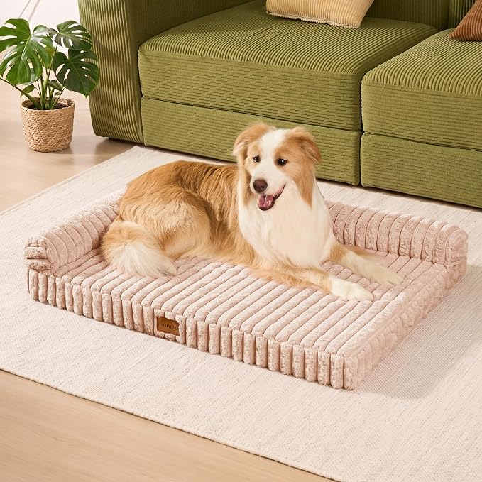 Orthopedic Calming Medium Dog Bed Pet Sofa Bed 30''X20'' Beige | 2-Sided Pet Couch Medium Size Dog, Soft Egg-Crate Foam Dog Mat, Waterproof Removable Washable Cover, Nonskid Bottom Cat Bed - Image 3
