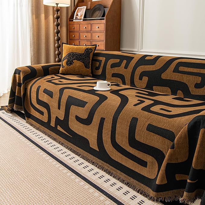 ROOMLIFE Couch Cover 3 Cushion Sofa, Washable Non Slip Furniture Sofa Protector Cover, Soft Chenille Sofa Slipcovers Sectional L Shape Dogs Couch Cover Throw Blanket with Tassels 71''X134'' - Image 3