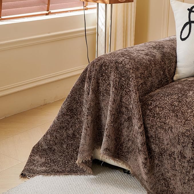 ROOMLIFE Brown Couch Cover 2 Cushion Sofa, Washable Non Slip Furniture Sofa Protector Cover, Soft Chenille Sofa Slipcovers Sectional L Shape Dogs Couch Cover Throw Blanket with Tassels 71''X118'' - Image 6