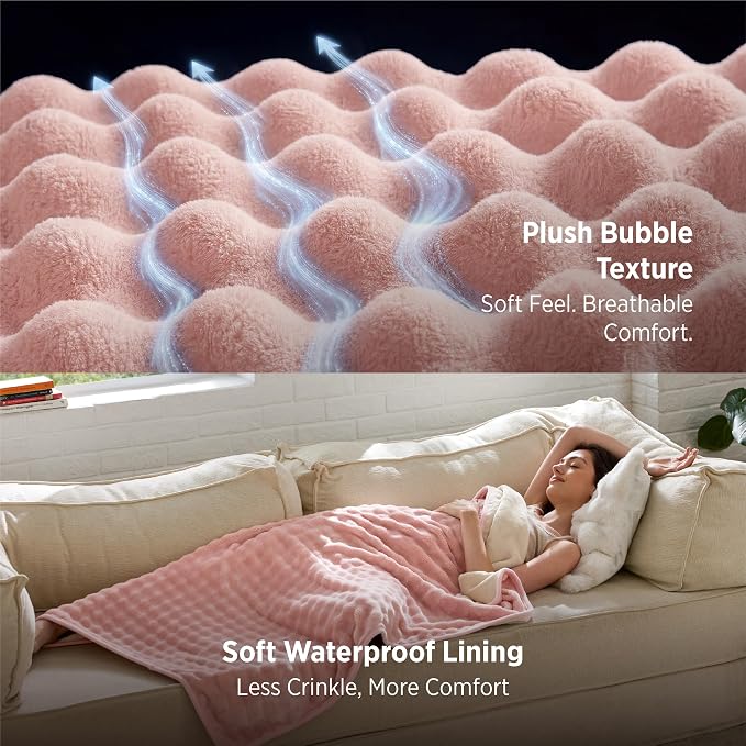 Bedsure Bubble Waterproof Blanket for Couch - Soft Fleece Reversible Dog Blankets for Large Dogs, Waterproof Couch Sofa Cover Bed Protector, Pink/Beige, Twin 60x80 inches - Image 6