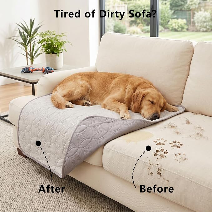 Waterproof Couch Cover for Dogs - Washable Pets Furniture Protector | TPU Leak-Proof Liner, Lightweight & Reversible, Fits Chair, Sofa, Bed, 82" x 102" , Lightgrey/Cream - Image 2