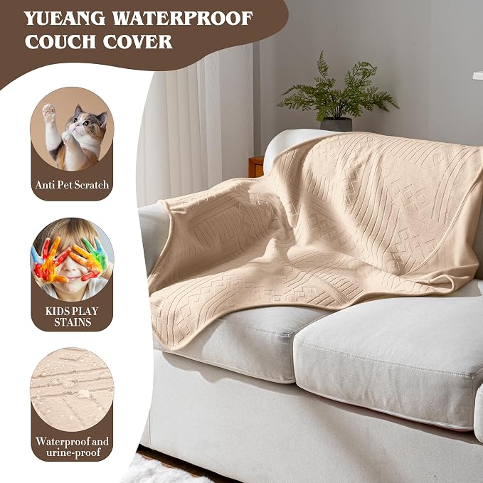 Waterproof Recliner Chair Cover - Washable Double-Sided Velvet and Pattern Reversible Cover for Couch, Sofa Protection for Dogs,30x40in/Khaki - Image 6