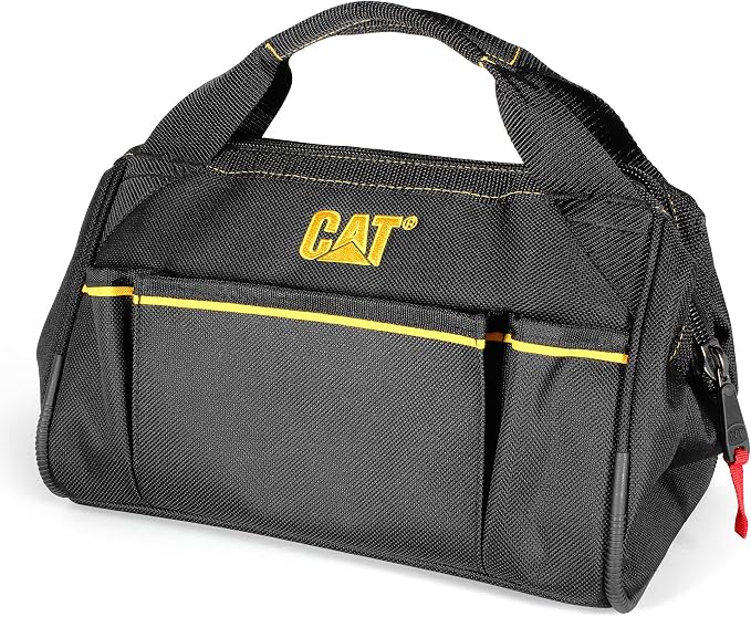 Cat 13-Inch Wide Mouth Tool Bag with 3 Exterior Pockets, Hi-Vis Interior, Reinforced Bottom, and Heavy-Duty Zipper – Durable 600D Polyester Construction - 240042 by Unknown