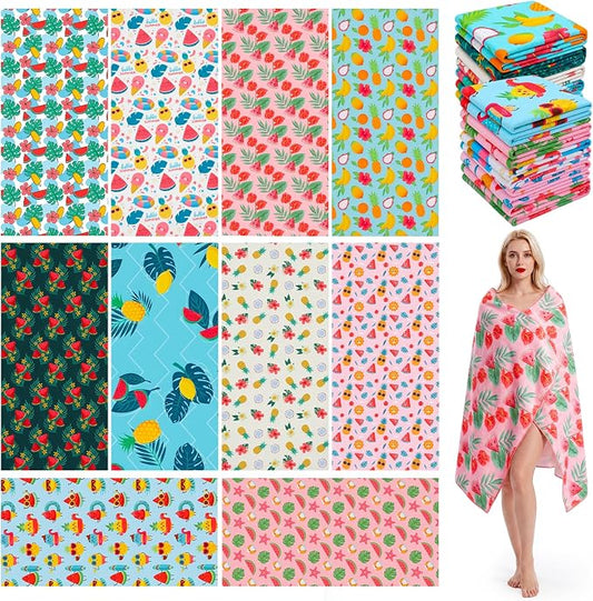 FuWeave 10 Pack Microfiber Beach Towel 28 x 55 Inch Oversized Large Thin Beach Towels for Pool Camping, Sand Free Lightweight Blanket for Women Adults Travel Swimming Sport (Watermelon) by FuWeave