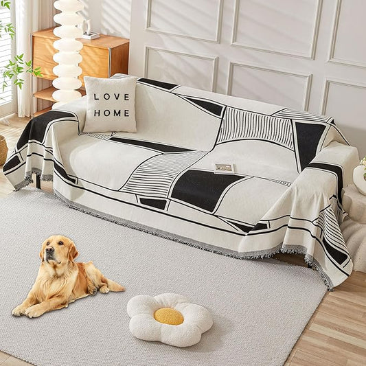 HAOMAIJIA Non Slip Sofa Cover - Washable Sectional Couch Covers for Dogs & Pets - Living Room Furniture Protector (Black-Cream, 71"x134") by HAOMAIJIA