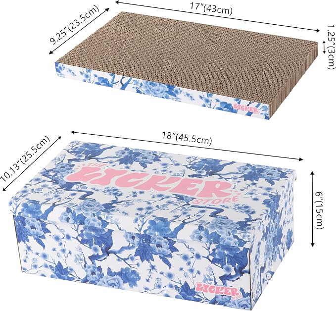 Naomi 18" x 10" Reversible Corrugated Cardboard Cat Scratcher Pads with Catnip, 5-Pack, Blue/White Chinoiserie Modern Furniture Protector CSR1009F - Image 3