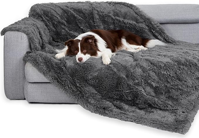 gogobunny Waterproof Dog Blanket for Couch & Furniture Protection - Super Soft Reversible Throw for Large Dogs & Cats, Calming Washable Fur & Sherpa Pet Blanket (60x80 Inch, Grey) by gogobunny