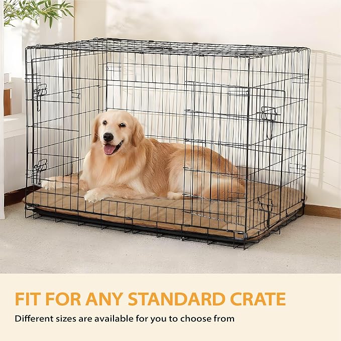 Dog Crate Pad for Large Dog - 35"x23" Memory Foam Dog Bed, Washable & Anti-Slip Dog Bed Mat, Ultra Soft Kennel Pad for Dogs Cozy Sleeping Mat, Khaki - Image 6